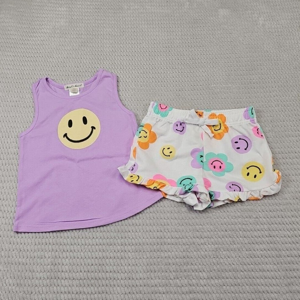 Derek Heart Shorts & Tank Top Girls 6 Smiley Face Print